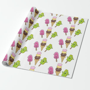 Funny popsicles and ice cream cartoon illustration wrapping paper