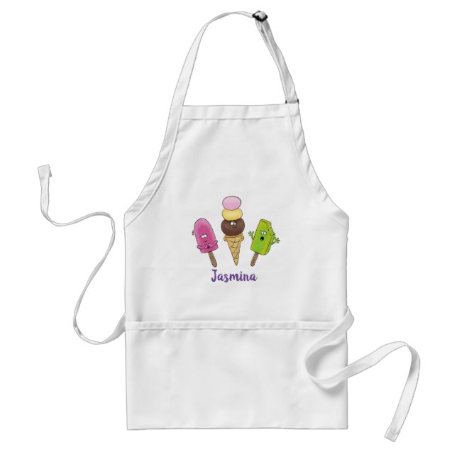Funny popsicles and icecream cartoon illustration adult apron (Front)