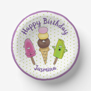 Funny popsicles and icecream cartoon illustration paper bowls