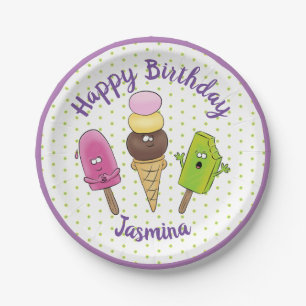 Funny popsicles and icecream cartoon illustration paper plates