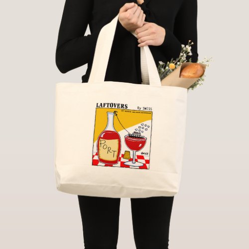 Funny Port Wine Cartoon Art with Cruise Ship Cute Large Tote Bag