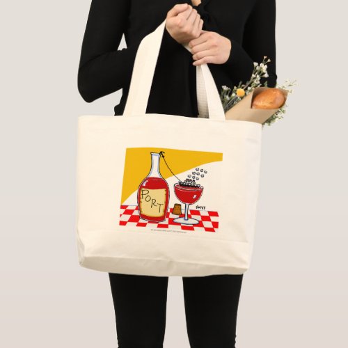 Funny Port Wine Cartoon Art with Cruise Ship Large Tote Bag