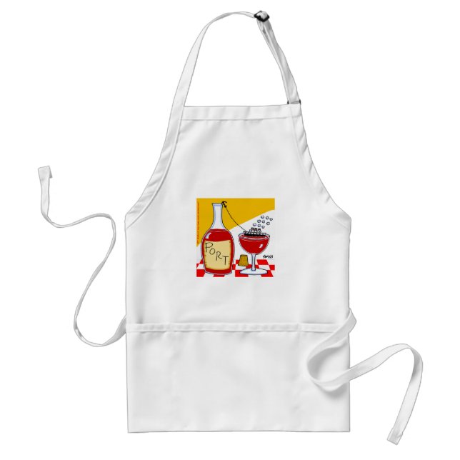 Funny Port Wine Lovers Clever Witty Cartoon Adult Apron (Front)