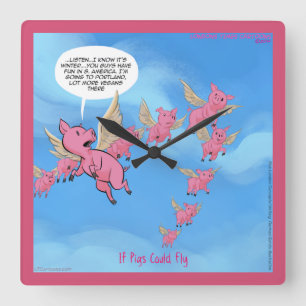 Funny Portland Vegan Flying Pig Wall Clock
