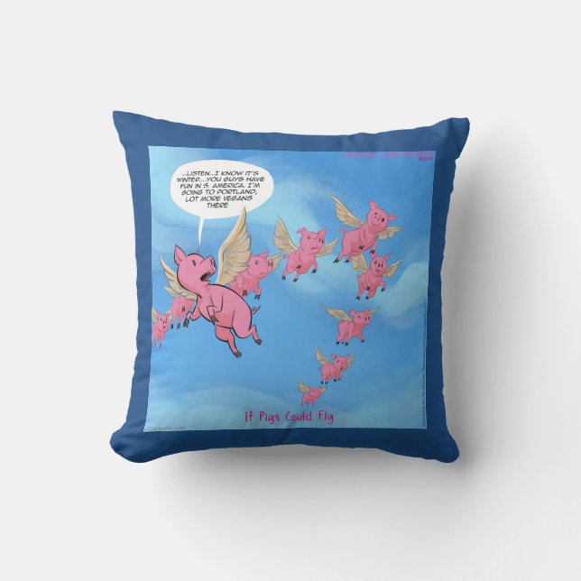 Funny Portland Vegan Pig Throw Pillow (Front)