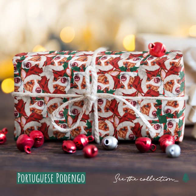 Funny Portuguese Podengo Christmas Pattern Wrapping Paper (Creator Uploaded)