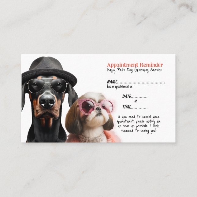 Funny Posh Dog Grooming Appointment Reminder Card (Front)