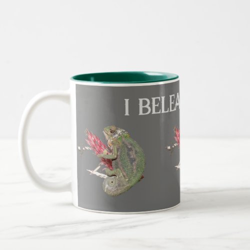 Funny Positive Chameleon  I Beleaf In You Mens  Two_Tone Coffee Mug
