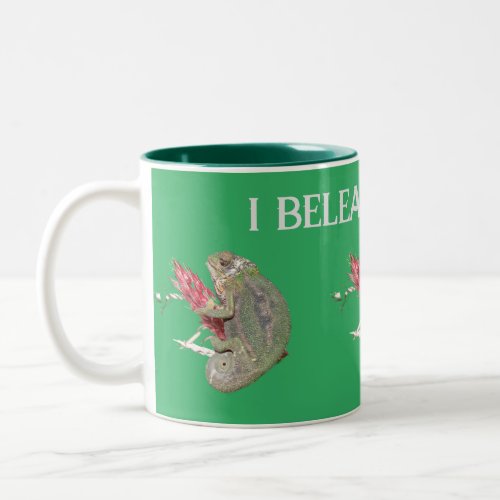 Funny Positive Chameleon  I Beleaf In You Mens  Two_Tone Coffee Mug