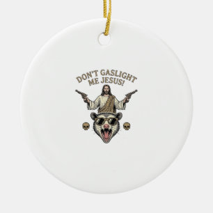 Funny Possum Jesus Vintage Engraving Shirt Design_ Ceramic Ornament