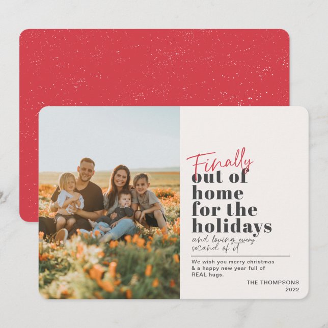 Funny Post Covid Finally Out Of Home Red Photo Holiday Card (Front/Back)
