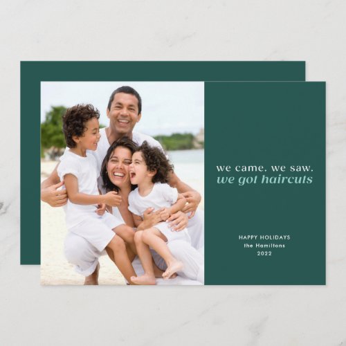 Funny Post Covid Haircuts Green One_Photo Holiday Card