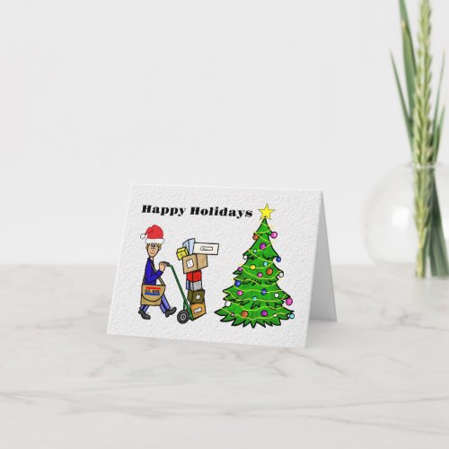 Funny Postal Worker with Boxes Christmas Card