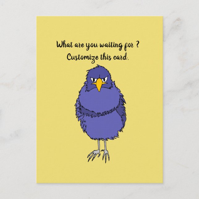 Funny postcard with not so happy bird (Front)