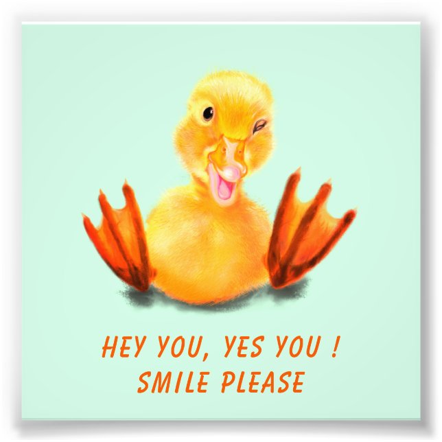 Funny Poster Happy Yellow Duck Smile - Custom Text (Front)