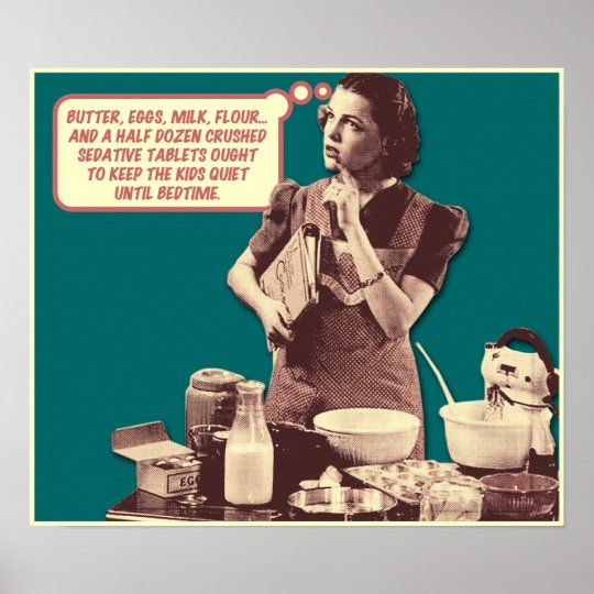 Funny Poster Retro Housewife Sleepytime Cake