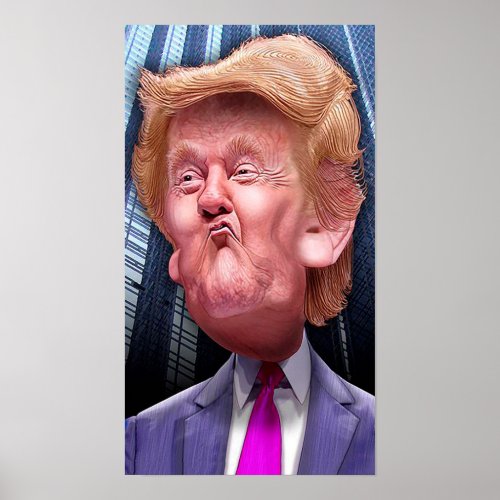 Funny poster with caricature of Donald Trump
