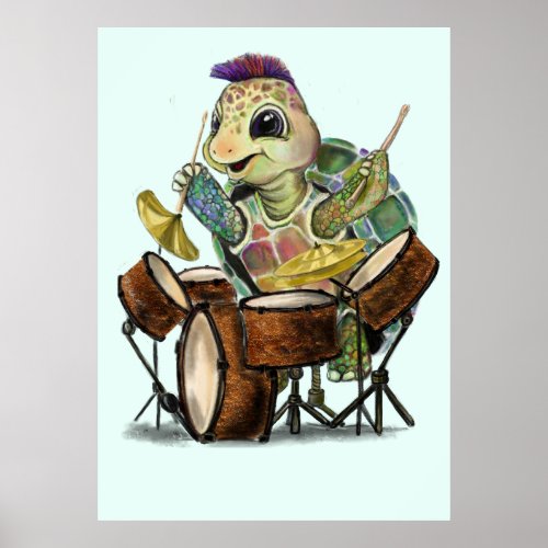 Funny Poster with Turtle Drummer _ Painting