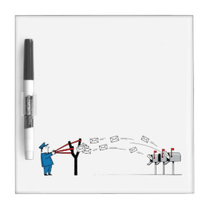 Funny Postman Cartoon – Mail Delivery with a Sling Dry Erase Board