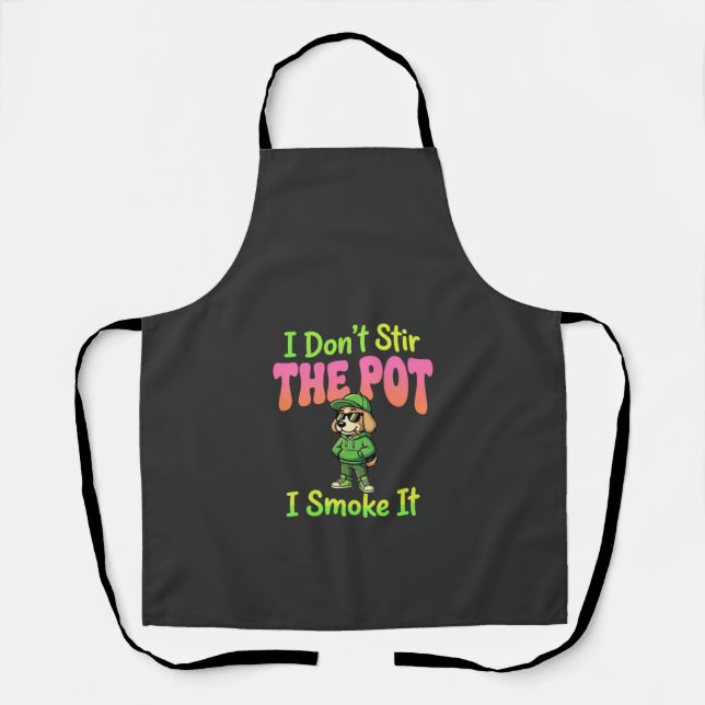 Funny Pot Smoking Dog Stoner Apron (Front)