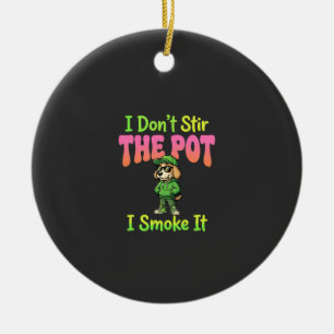 Funny Pot Smoking Dog Stoner Ceramic Ornament