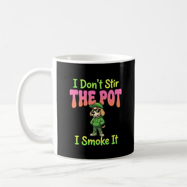 Funny Pot Smoking Dog Stoner Coffee Mug (Left)