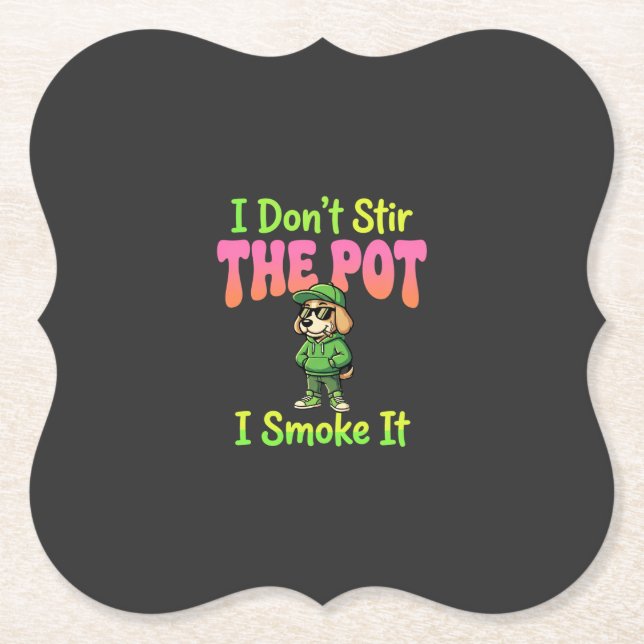 Funny Pot Smoking Dog Stoner Paper Coaster (Front)