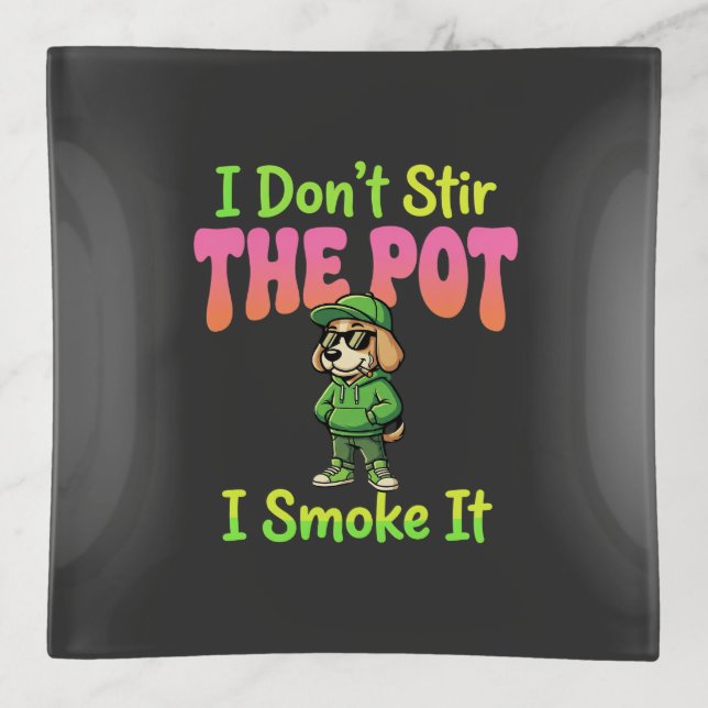 Funny Pot Smoking Dog Stoner Trinket Tray (Front)
