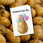 Funny Potato Birthday Gift with Party Hat Card<br><div class="desc">Celebrate someone's special day with this adorable and humorous potato birthday design featuring a cute spud wearing a colorful party hat surrounded by festive balloons. Perfect for friends, family, or anyone who appreciates quirky humor and pun-filled birthday wishes. This charming potato character brings smiles and laughter to any birthday celebration...</div>