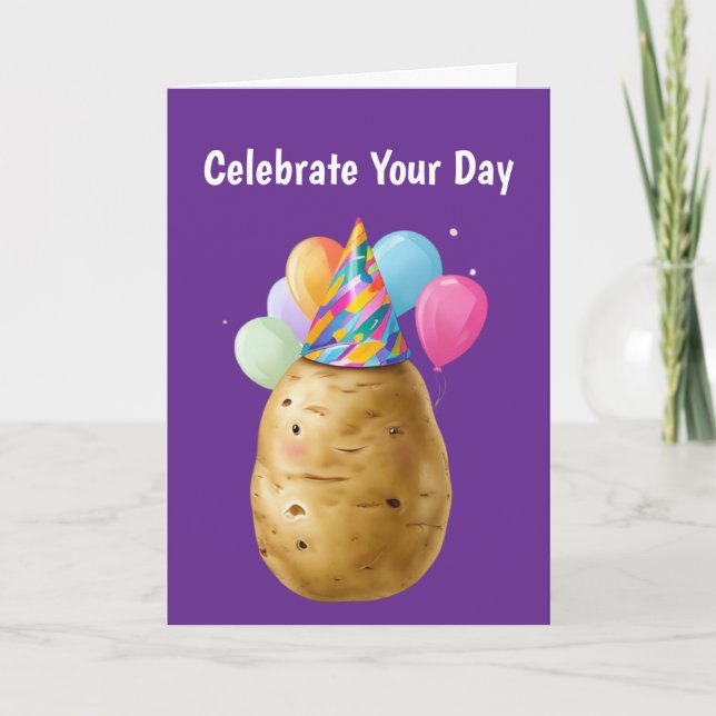 Funny Potato Birthday Gift with Party Hat Card (Front)
