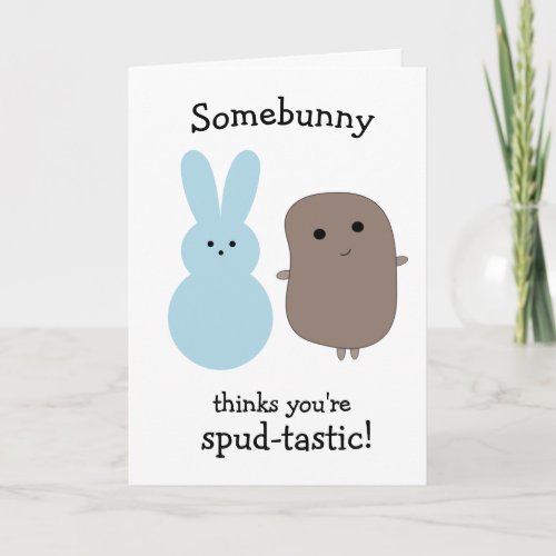 Funny Potato Blue Bunny Easter Card