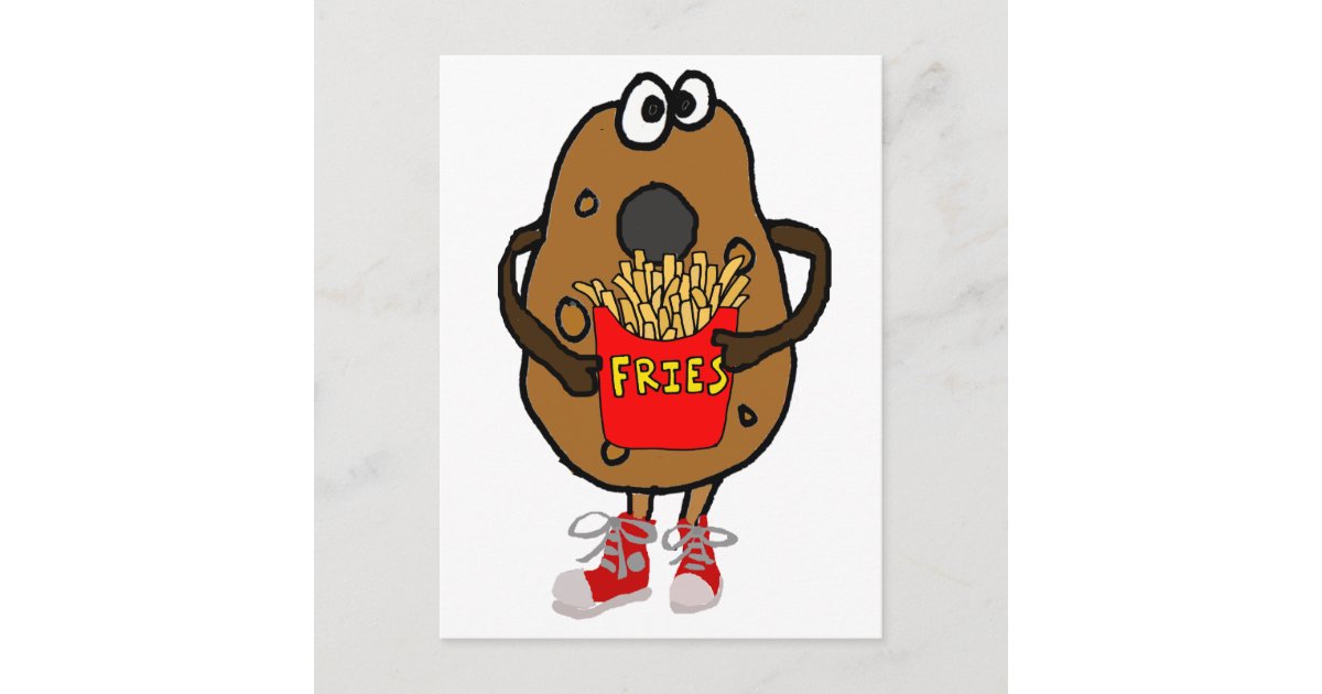 Funny Potato Eating French Fries Cartoon Postcard | Zazzle