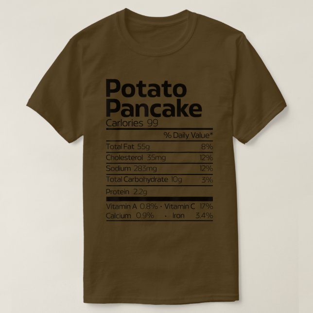 Funny Potato Pancake Nutrition Fact Christmas Hanu T-Shirt (Design Front)