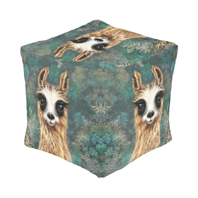 Funny Pouf with Curious Llama (Angled Back)