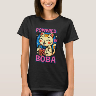 Funny Powered by Boba Cute Maneki Neko Lucky Cat T-Shirt