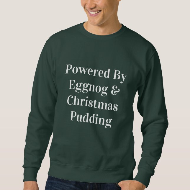 Funny Powered By Eggnog Christmas Men’s Sweater (Front)