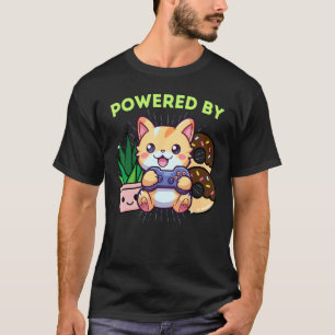 Funny Powered By Gamer Cat Plants Gaming & Donuts T-Shirt