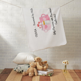 Funny Powered by Milk Custom Baby Name Blanket