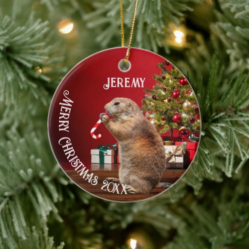 Funny Prairie Dog Christmas Tree Ceramic Ornament