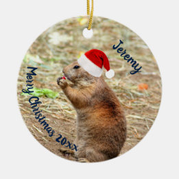 Funny Prairie Dog in Santa Hat Ceramic Ornament