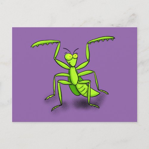 Funny praying mantis cartoon postcard
