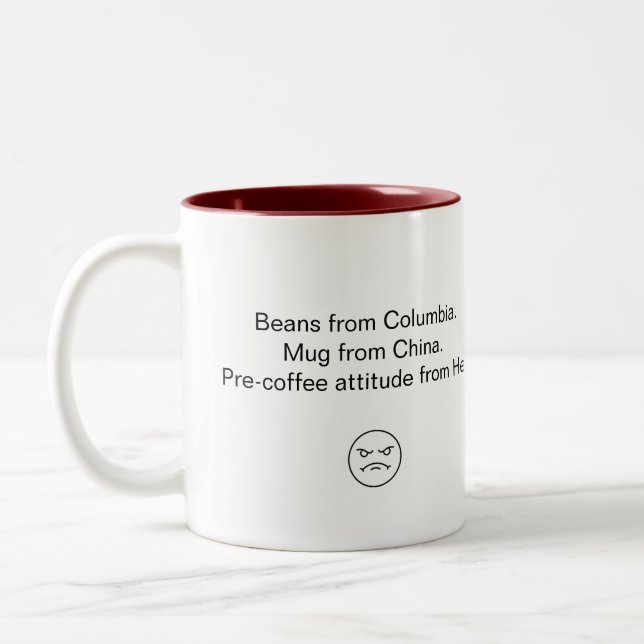Funny Pre-Coffee Attitude Minimalist Two-Tone Coffee Mug (Left)