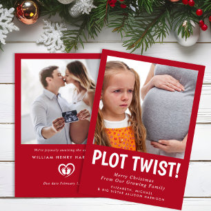 Funny Pregnancy Plot Twist Photo Christmas Holiday Card
