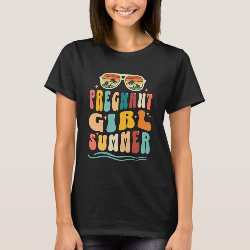 Funny Pregnancy Reveal Pregnant Girl Summer Retro  T_Shirt