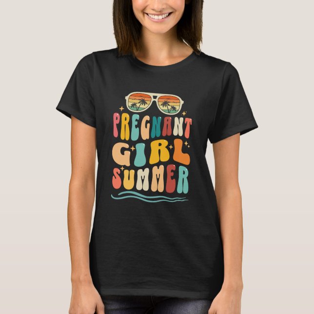 Funny Pregnancy Reveal Pregnant Girl Summer Retro  T-Shirt (Front)