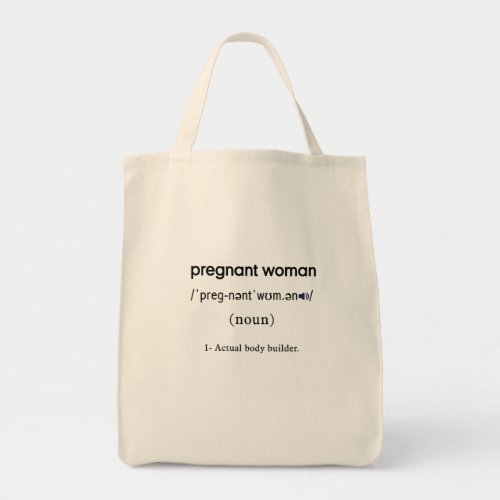 funny pregnant woman definition grocery tote bag