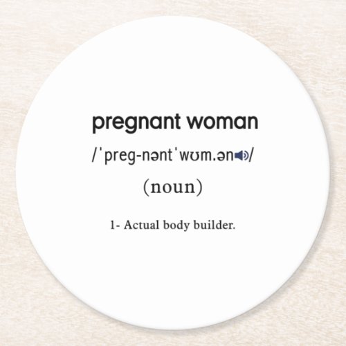 funny pregnant woman definition round paper coaster