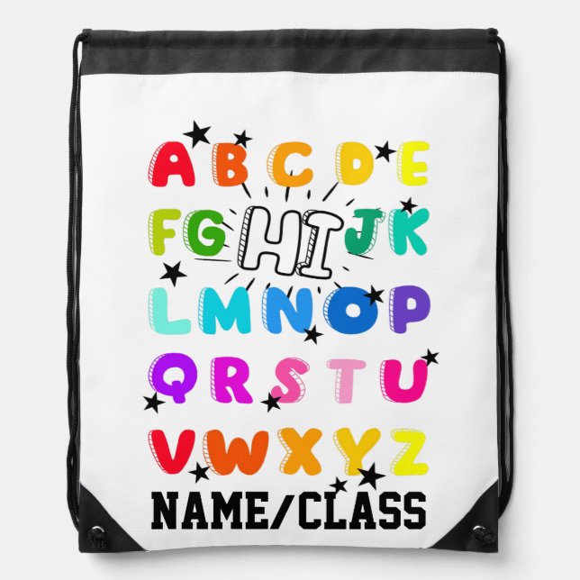 Funny PreK Kindergarten Hi Alphabet Back To School Drawstring Bag (Front)