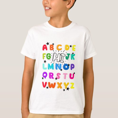 Funny PreK Kindergarten Hi Alphabet Back To School T_Shirt