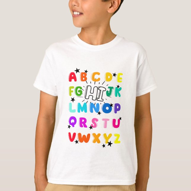Funny PreK Kindergarten Hi Alphabet Back To School T-Shirt (Front)